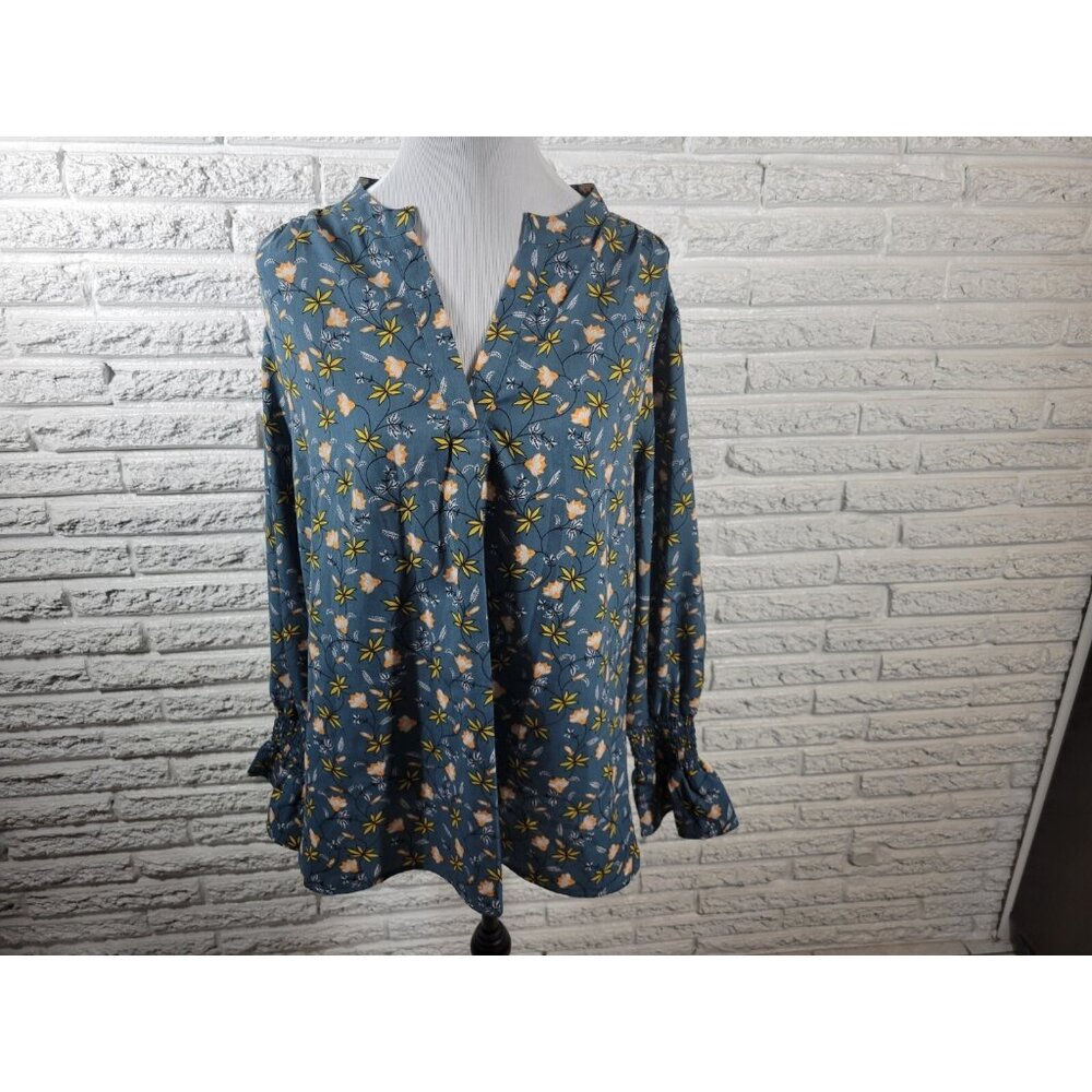 Ellos Womens Top 20 Plus‎ Pullover Long Bell Sleeve Polyester Blue FLO142E